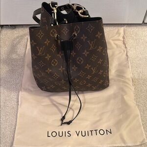 Brown Monogram Shoulder Bag with Drawstring Closure